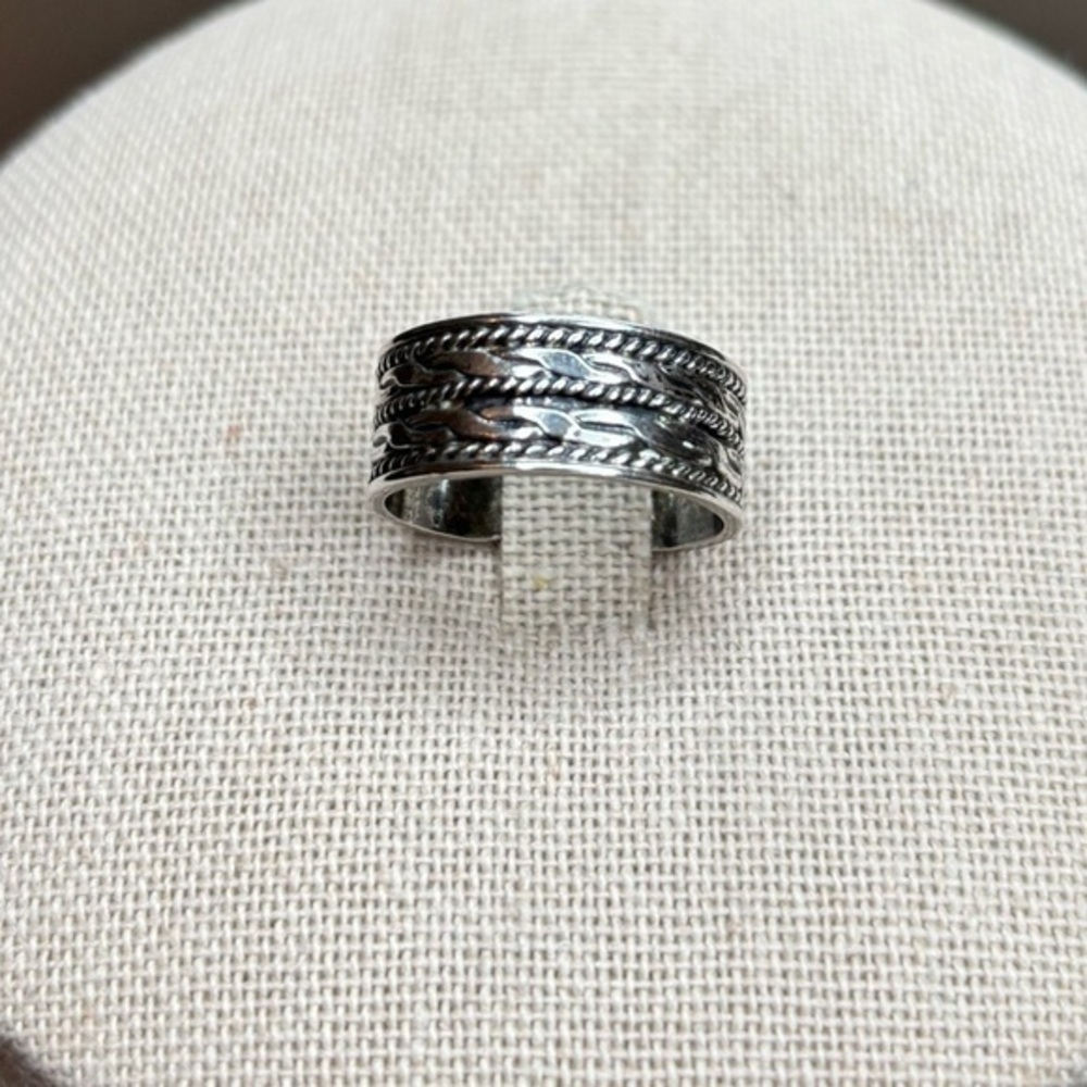 Vintage Silver Colored Textured Woven Dimensional Open Back Statement Ring